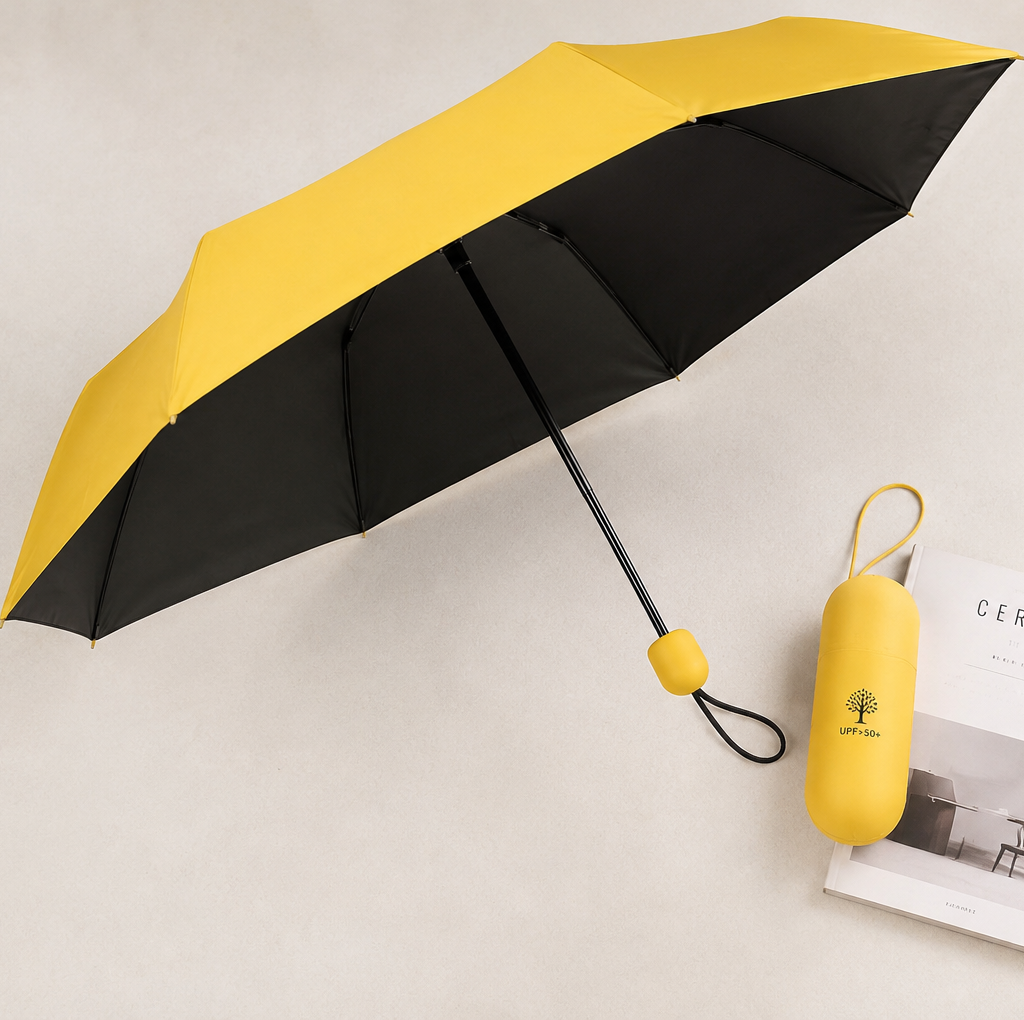 Mini Capsule Shaped Umbrella Yellow With Logo Prints Capsule